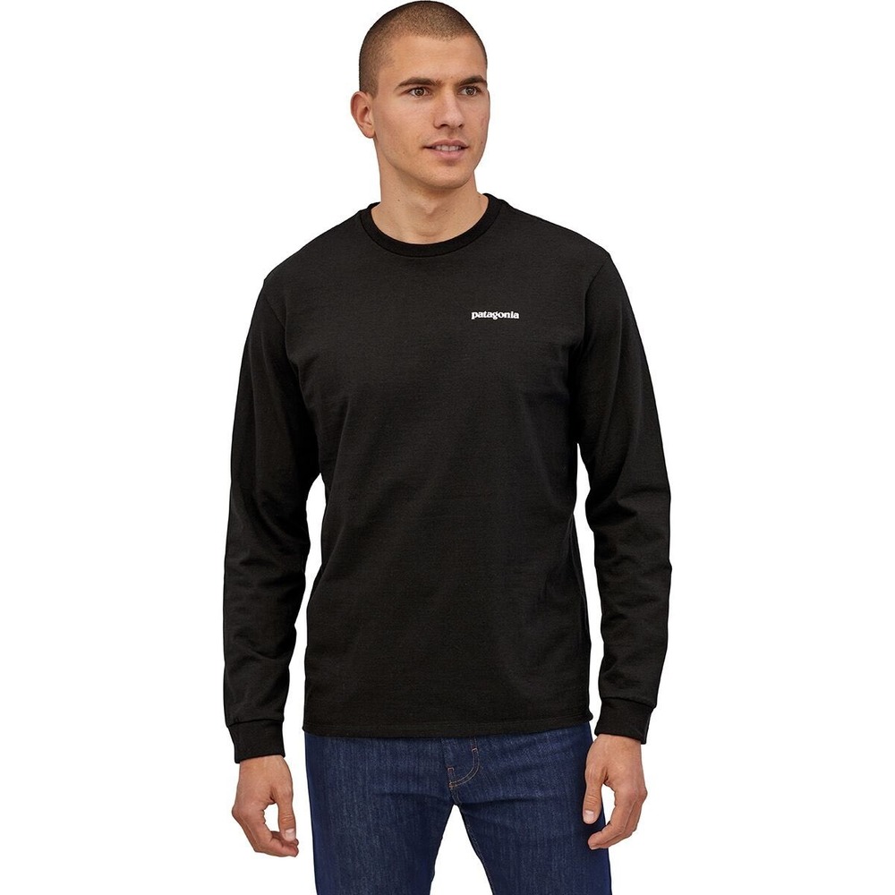 Patagonia Mens Black Long Sleeve T Shirt Responsibili tee Graphic Logo Size L